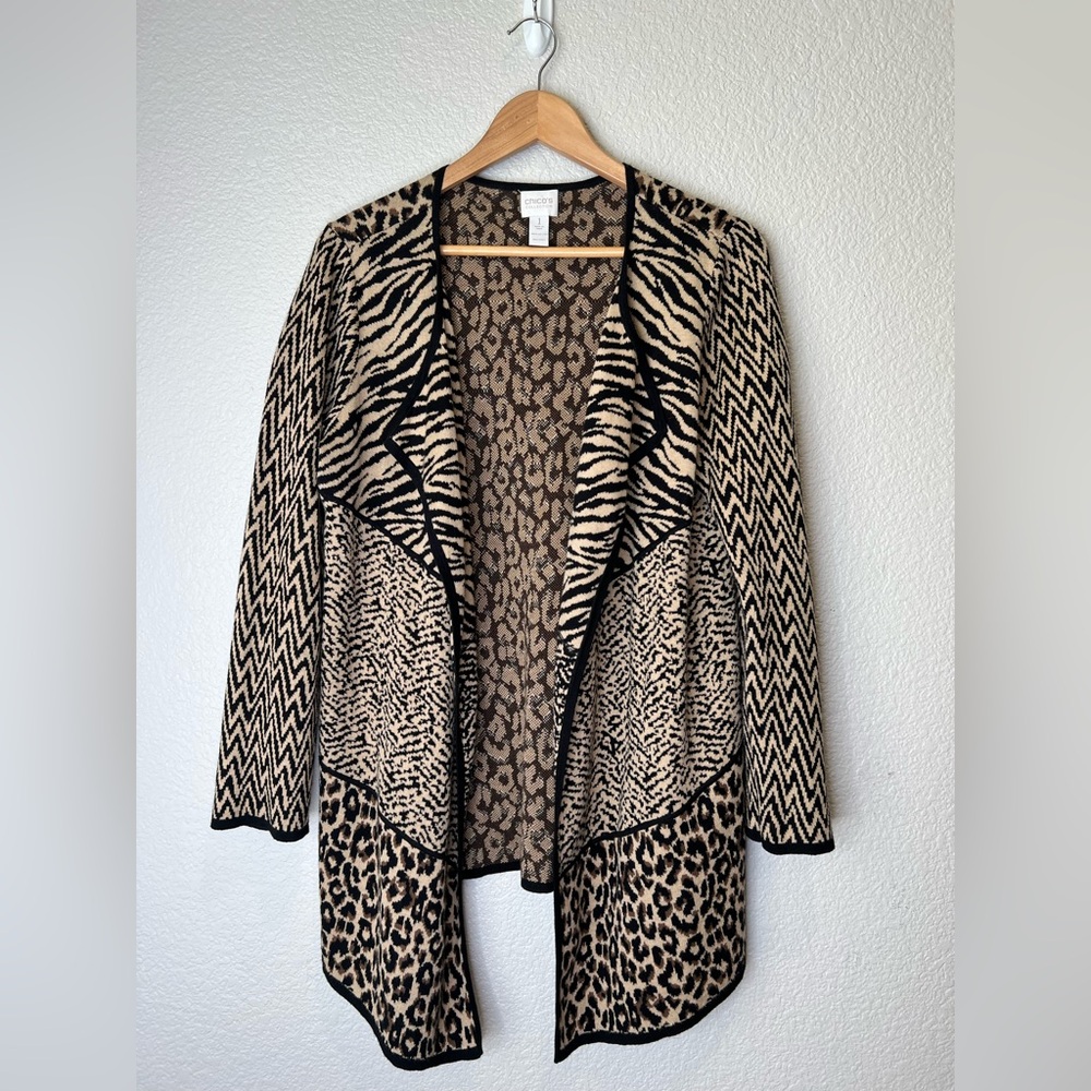 Chico’s Collection Mixed Animal Print Cardigan, M